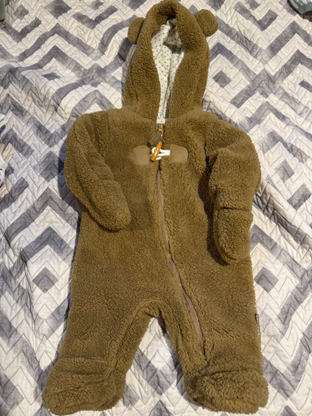 Wippette Brown Teddy Fleece Bear One-Piece Footie/Bunting with Hood